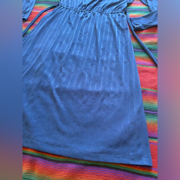 VTG Sheer Polyester Blue Dress. S/M. Belt. Elastic Waist. Tagless. - Picture 15 of 16